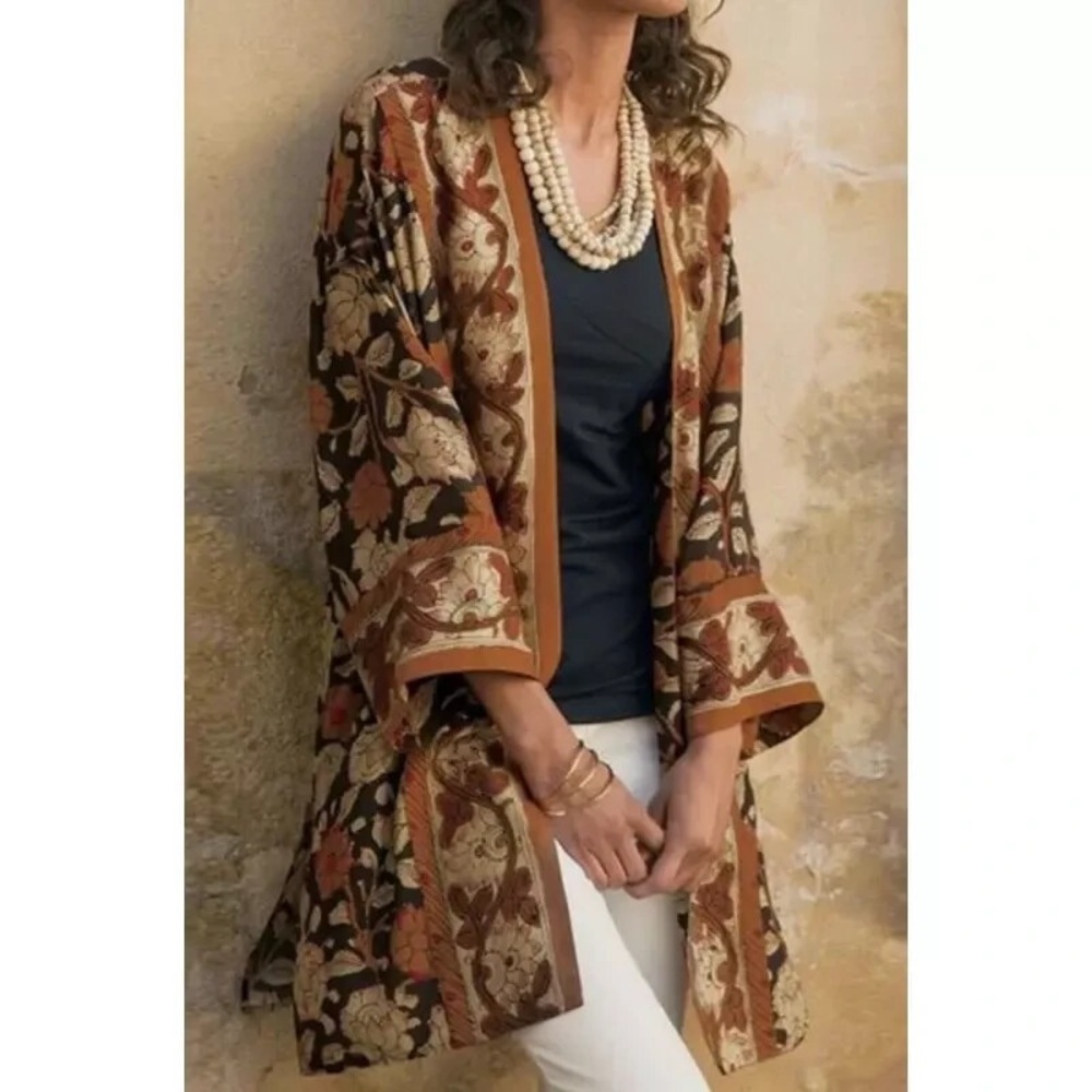 Soft Surroundings Floral Cardigan in Brown and Black